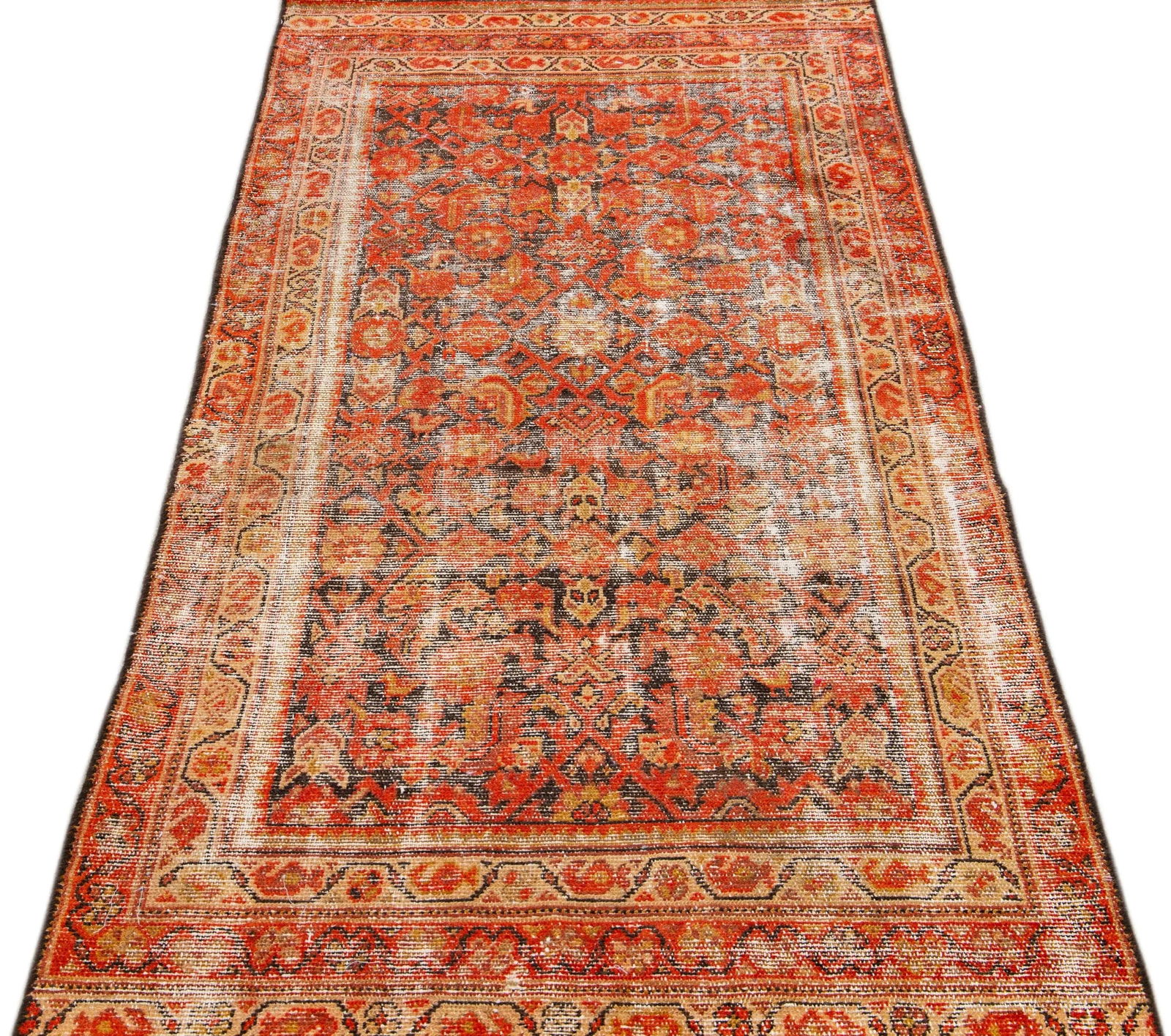 1960s Vintage Persian Distressed Handmade All-Over Red Wool Rug - 3