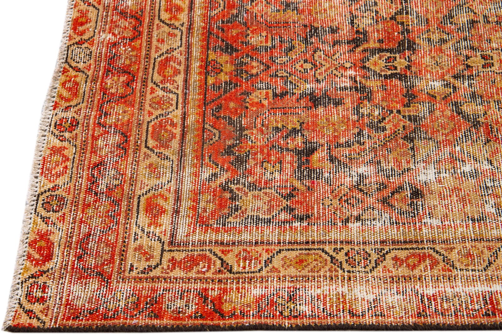 1960s Vintage Persian Distressed Handmade All-Over Red Wool Rug - 4