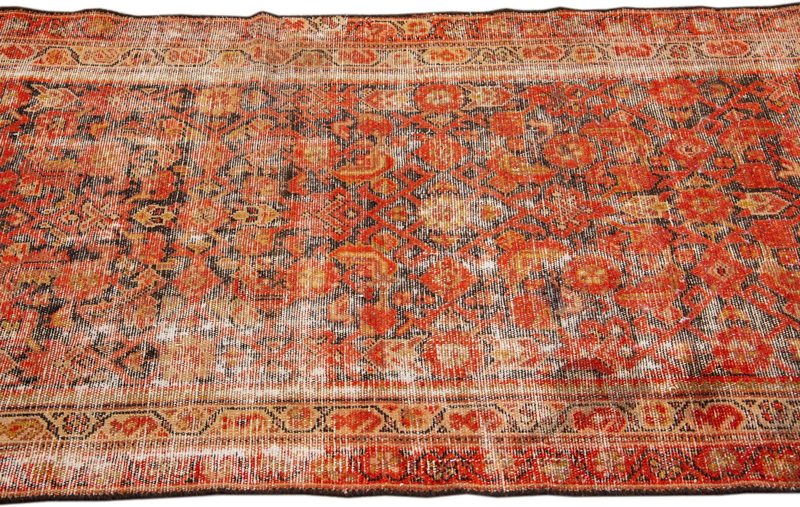 1960s Vintage Persian Distressed Handmade All-Over Red Wool Rug - 5