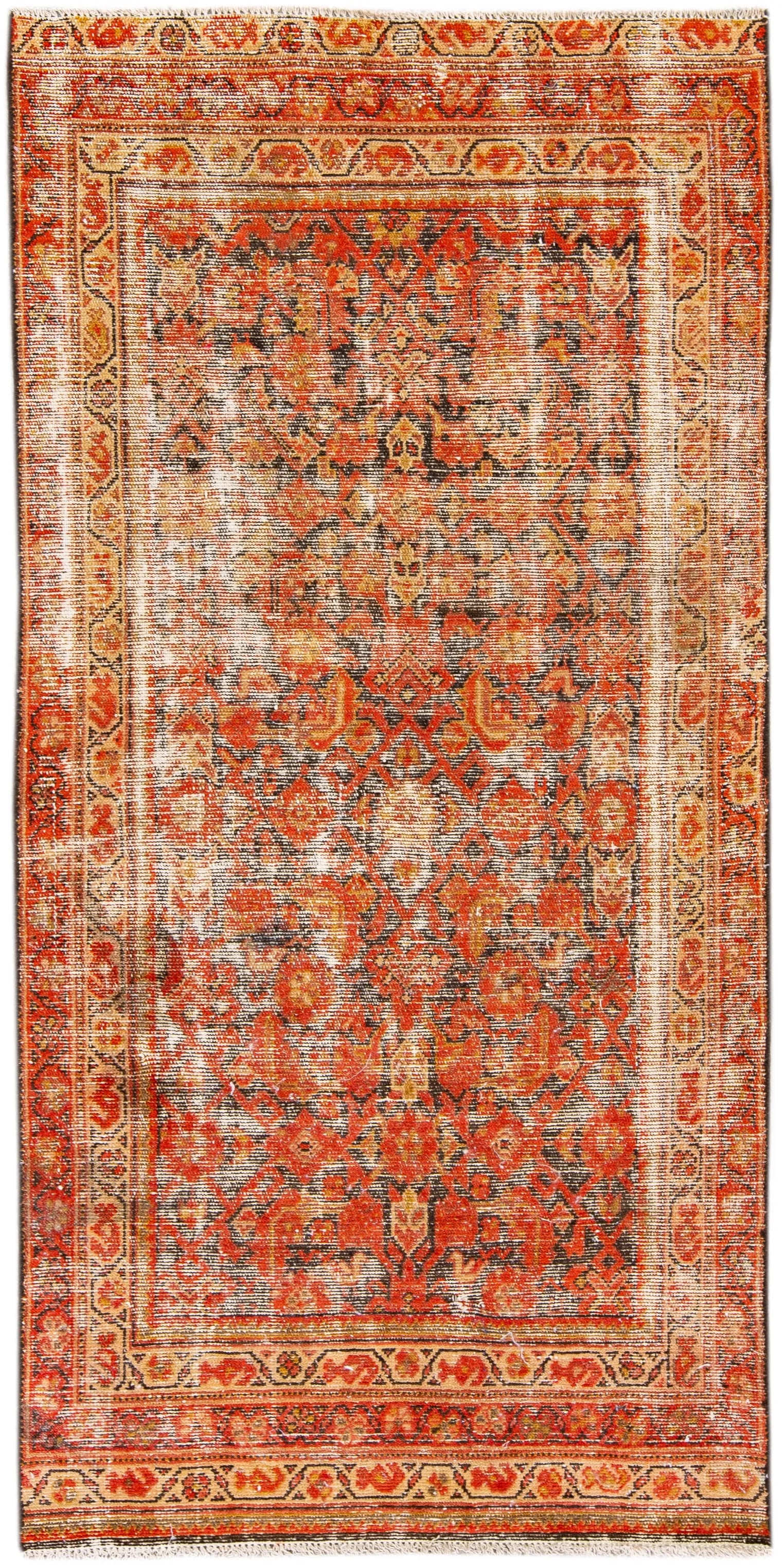 1960s Vintage Persian Distressed Handmade All-Over Red Wool Rug - 7