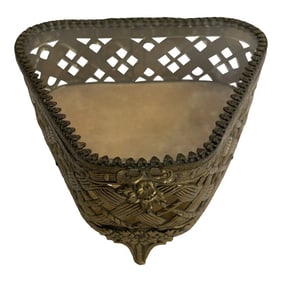 Vintage Filagree Brass Plated and Glass Footed Jewelry Box