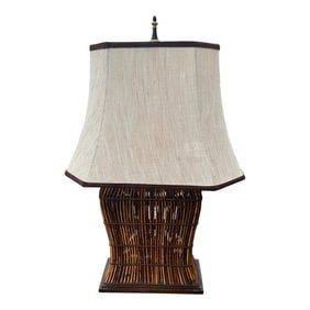 1980s Rattan Lamp on Wood Base