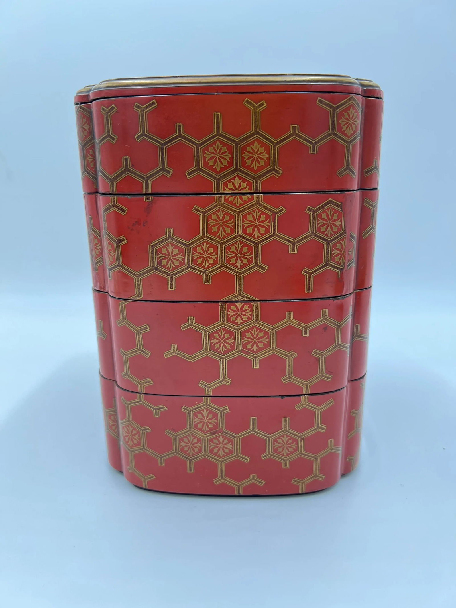 Antique Japanese Jubako 4-Tiered Bento Red Lacquerware Box - 10