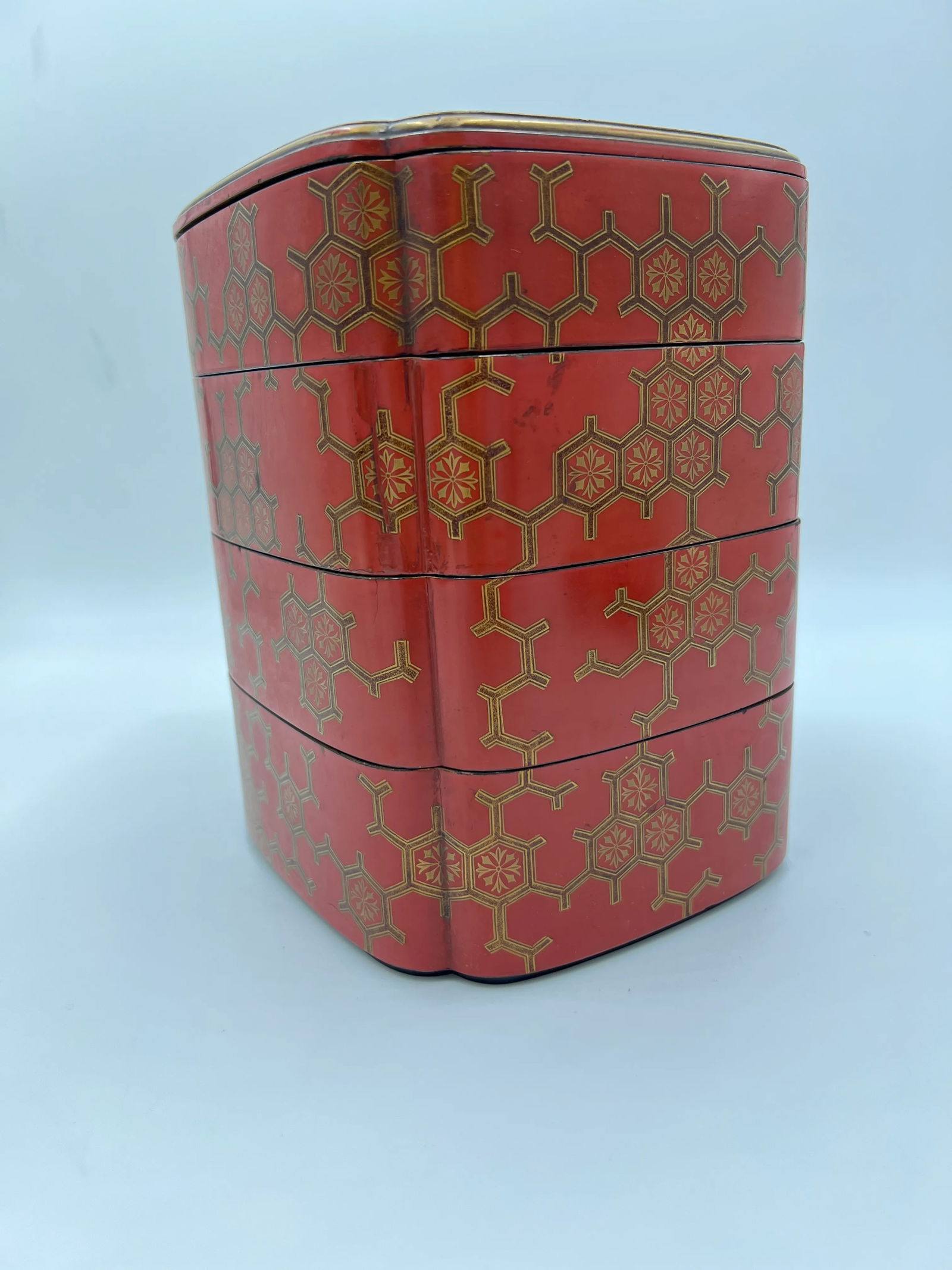 Antique Japanese Jubako 4-Tiered Bento Red Lacquerware Box - 2