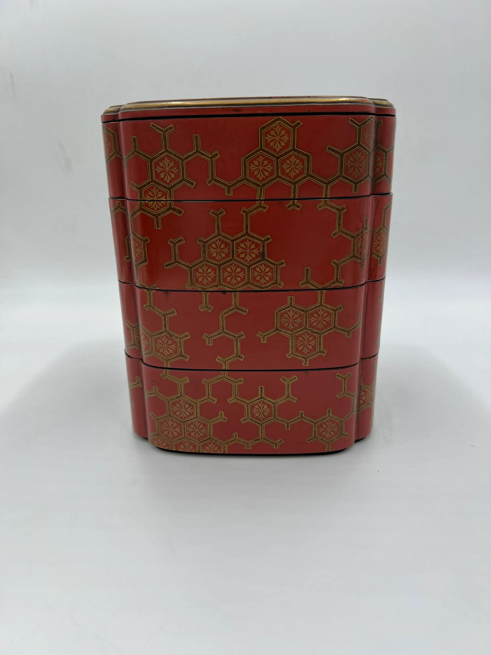 Antique Japanese Jubako 4-Tiered Bento Red Lacquerware Box - 4