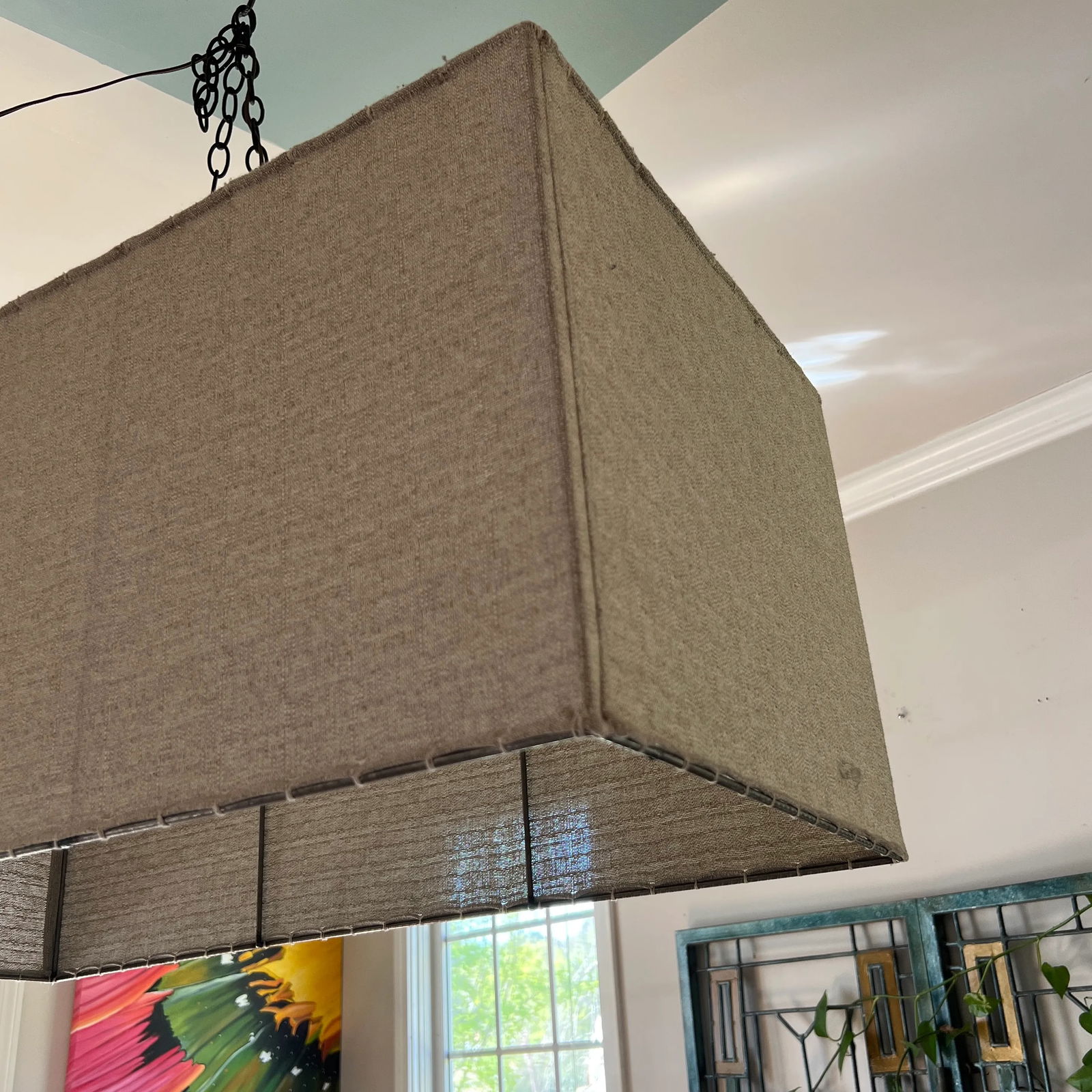 Mid 20th Century Rectangular Minimalist Linen Chandelier With Double Bulb - 3