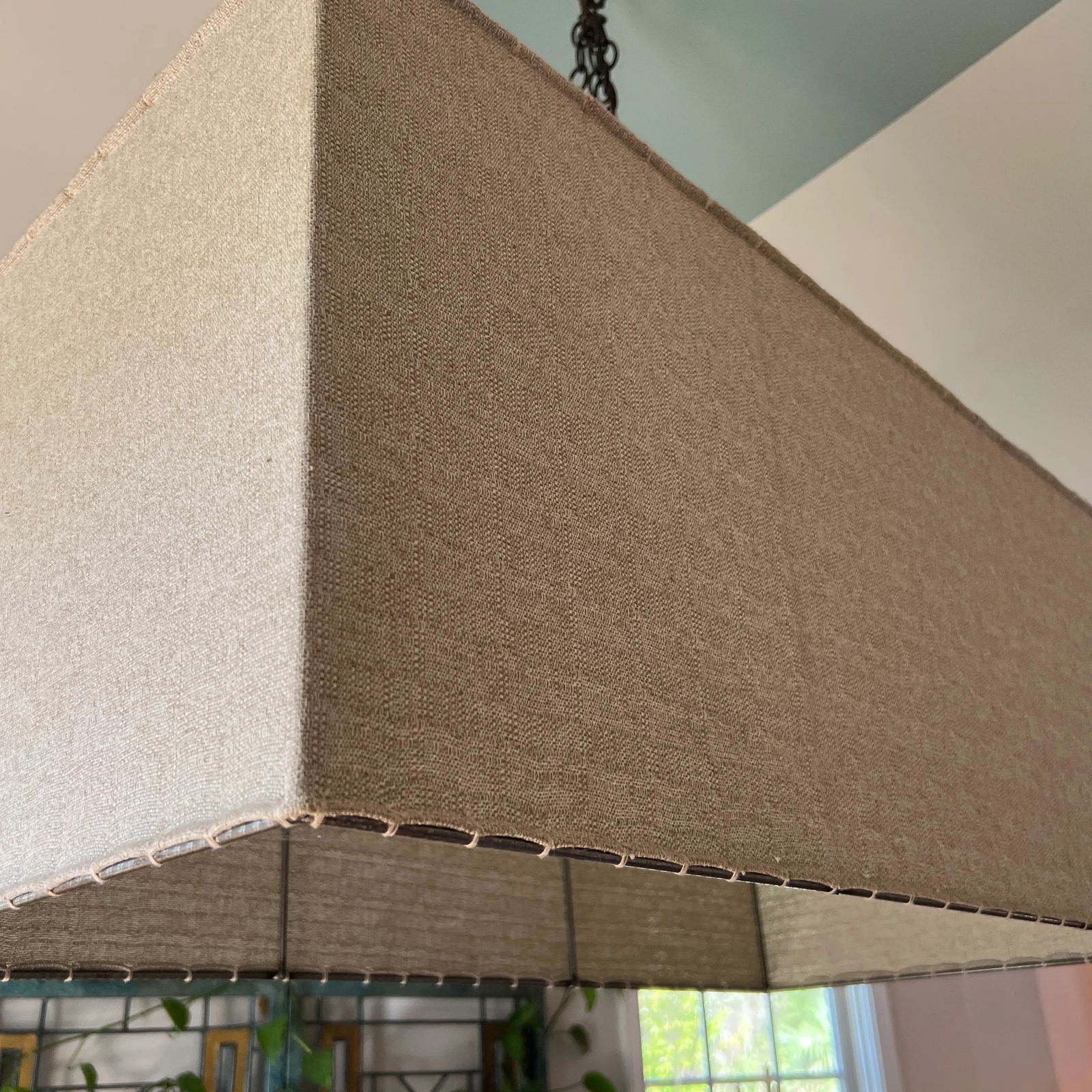 Mid 20th Century Rectangular Minimalist Linen Chandelier With Double Bulb - 4