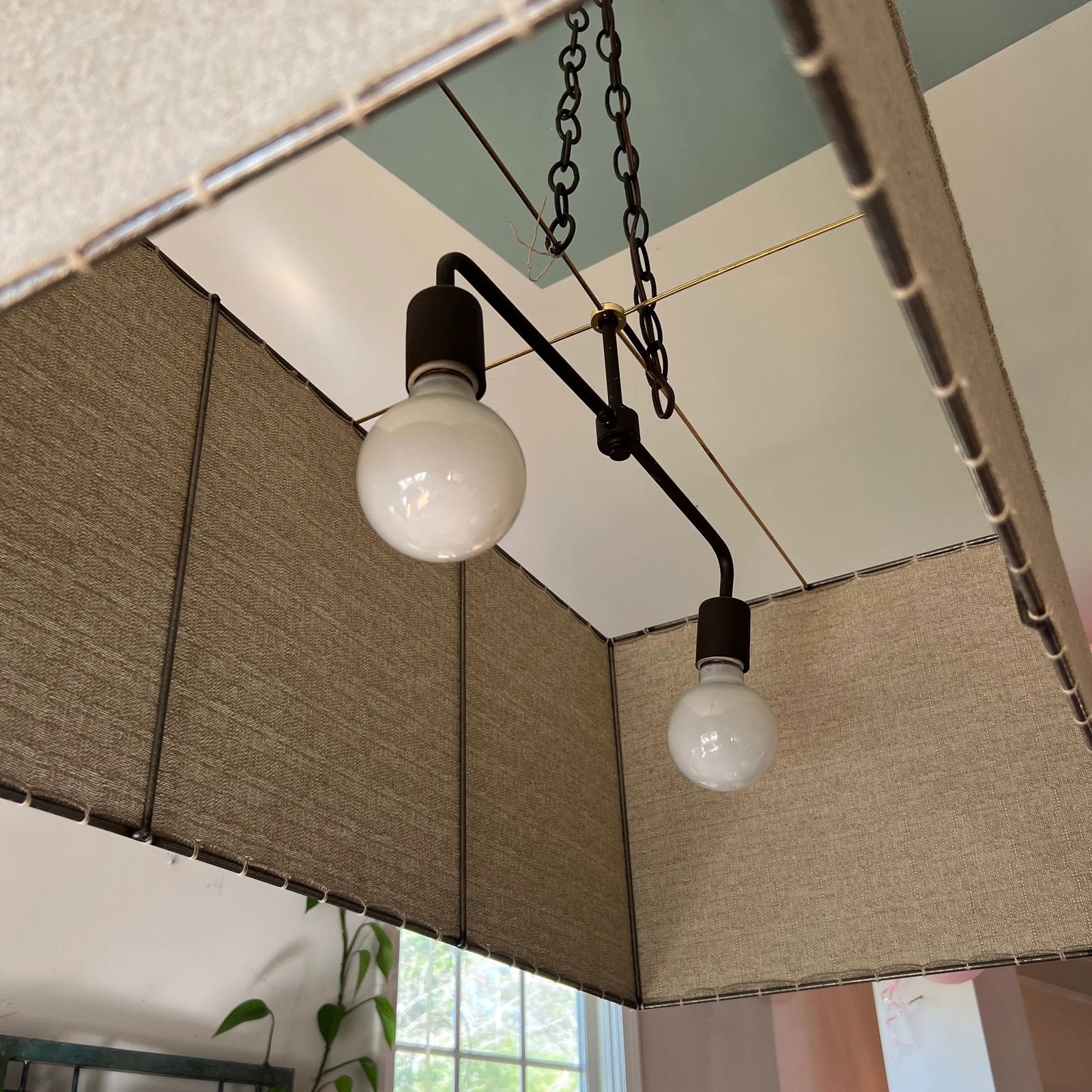 Mid 20th Century Rectangular Minimalist Linen Chandelier With Double Bulb - 5