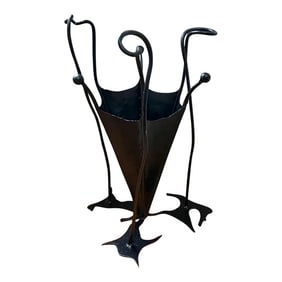 1960s Mid-Century Modern Brutalist Hand Wrought Iron Umbrella Stand