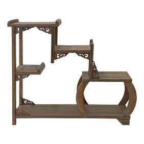 Gray Brown Wood Tower Shape Table Top Curio Display Easel Stand