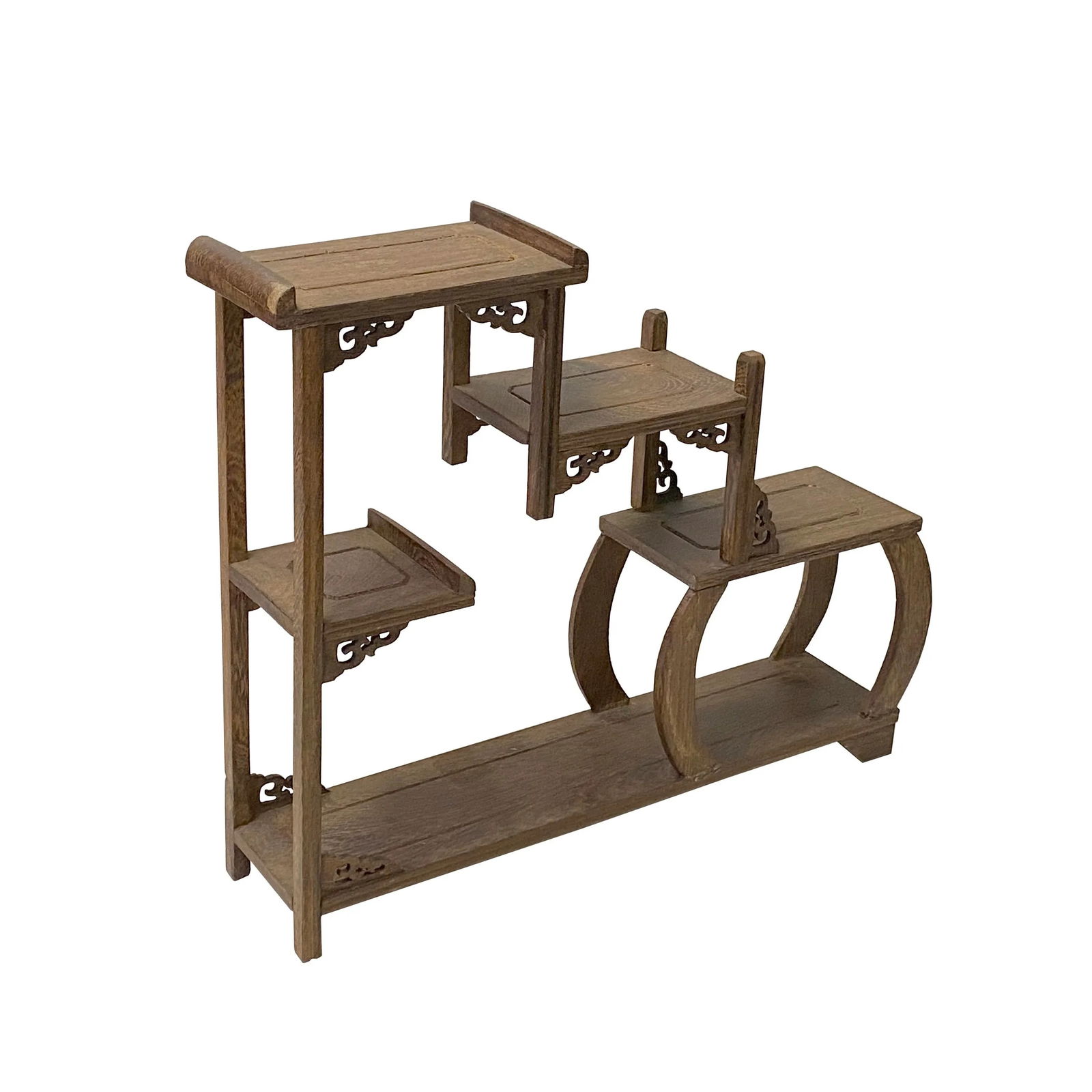 Gray Brown Wood Tower Shape Table Top Curio Display Easel Stand - 3