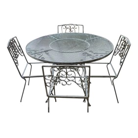 Vintage Wrought Iron Industrial Style Patio Table & 4 Chairs