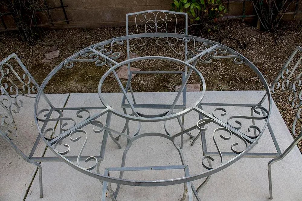 Vintage Wrought Iron Industrial Style Patio Table & 4 Chairs - 3