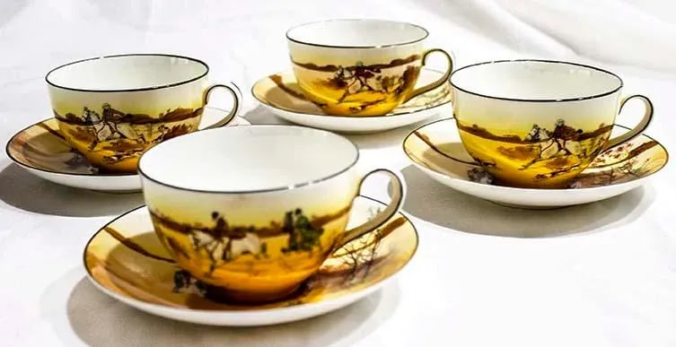 Royal Doulton Coaching Days Cups & Saucers - 4 Sets - 5