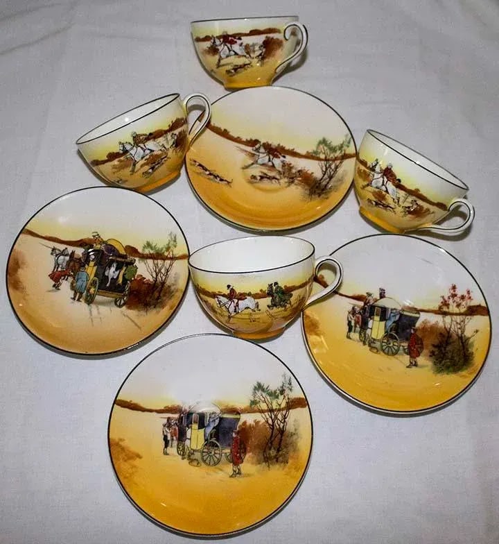 Royal Doulton Coaching Days Cups & Saucers - 4 Sets - 6