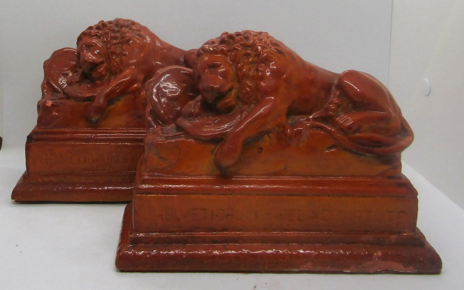 1950s Helvetiorum Fidei Ac Virtuti Chalkware Sculptures of Lion of Lucerne Bookends - a Pair - 12