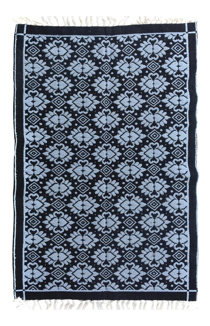 1990s Double-Sided Arya Black/Blue Chenille Rug - 3'9" X 5'10" (1 of 7)