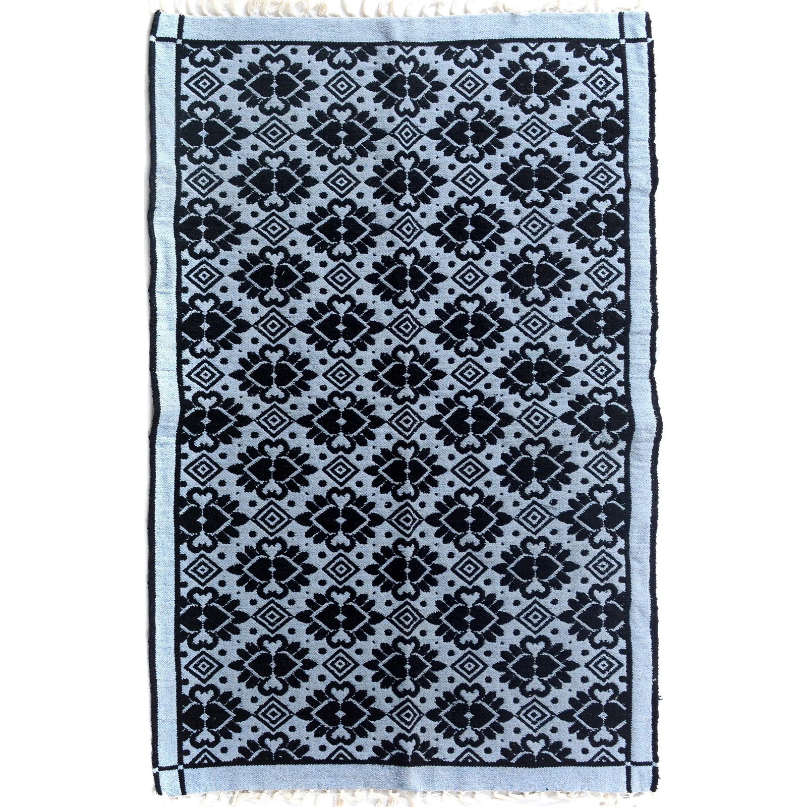 1990s Double-Sided Arya Black/Blue Chenille Rug - 3'9" X 5'10" - 2