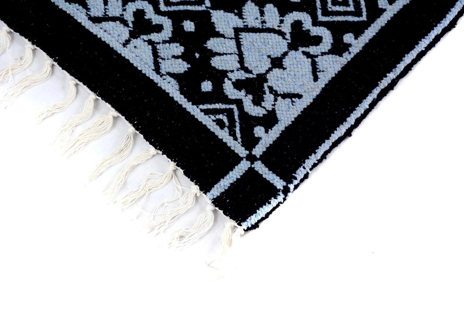 1990s Double-Sided Arya Black/Blue Chenille Rug - 3'9" X 5'10" - 4