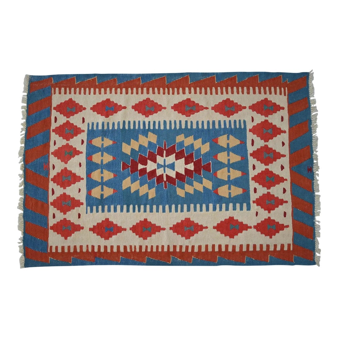 Vintage Turkish Kilim Rug – Handwoven Flat Weave Boho Farmhouse Decor – Mid-Century: Handwoven in Anatolia with deep cultural roots, this vintage Turkish kilim offers an artisanal layer of heritage and craftsmanship. Its bold geometric design and timeless tribal character make it a ve