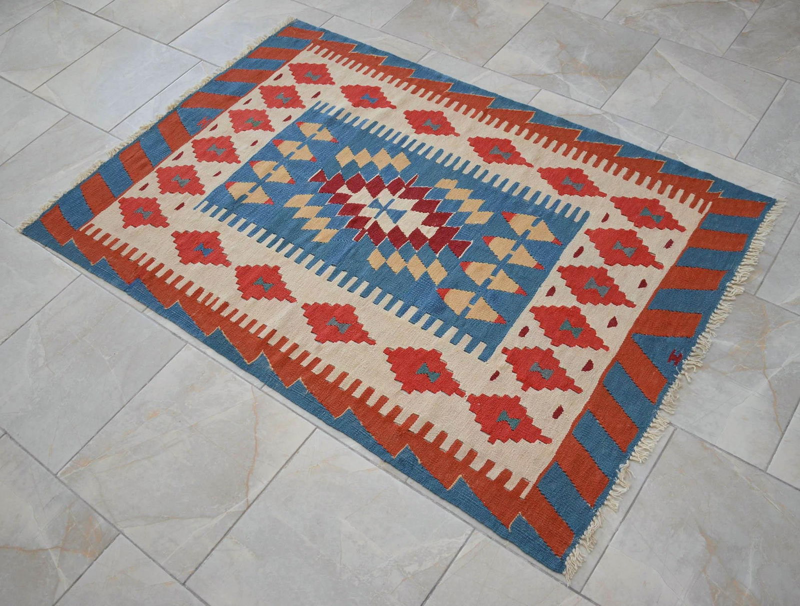 Vintage Turkish Kilim Rug – Handwoven Flat Weave Boho Farmhouse Decor – Mid-Century - 3