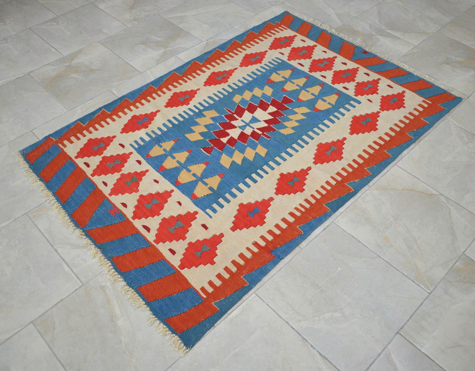 Vintage Turkish Kilim Rug – Handwoven Flat Weave Boho Farmhouse Decor – Mid-Century - 4