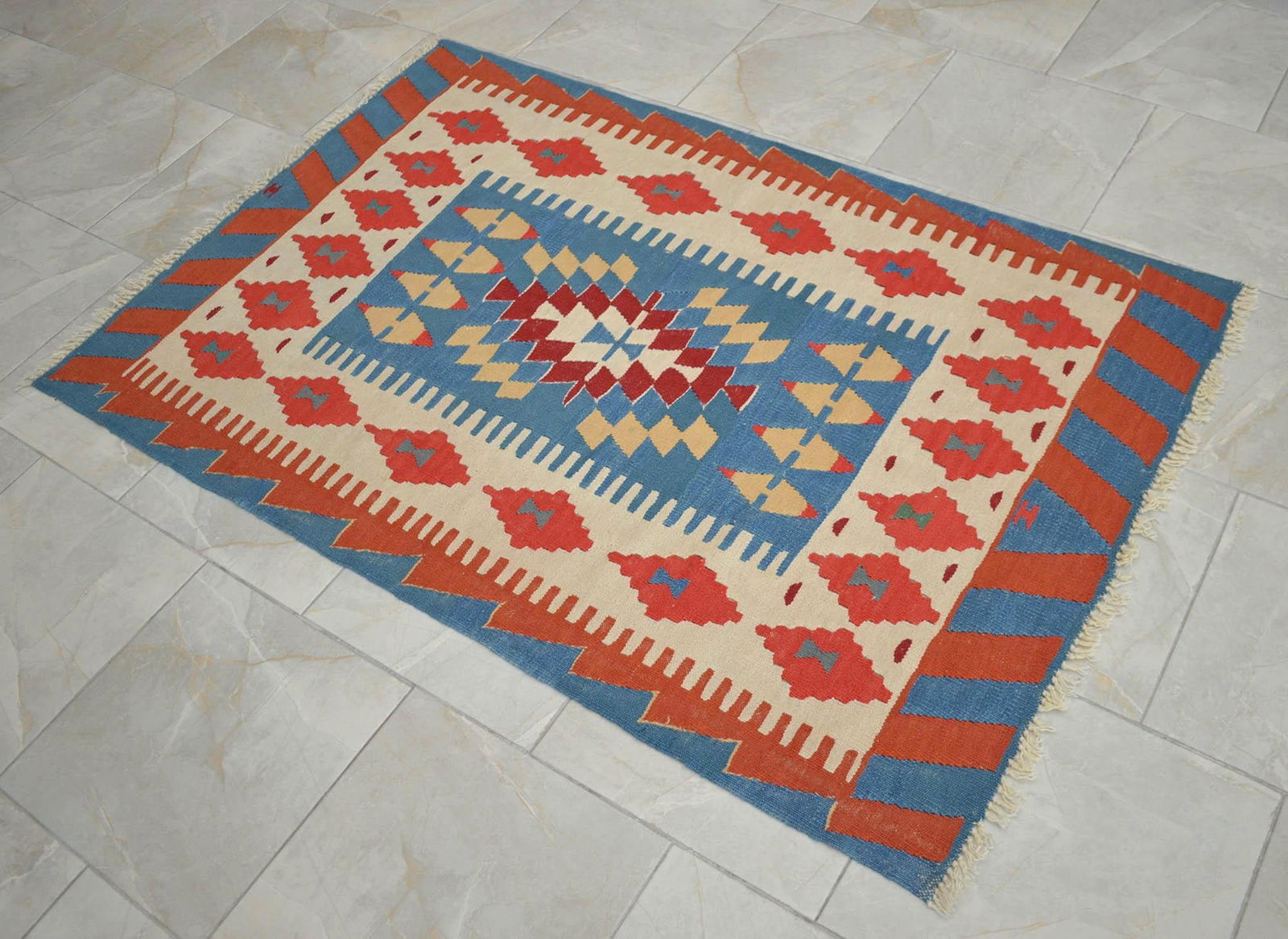 Vintage Turkish Kilim Rug – Handwoven Flat Weave Boho Farmhouse Decor – Mid-Century - 6