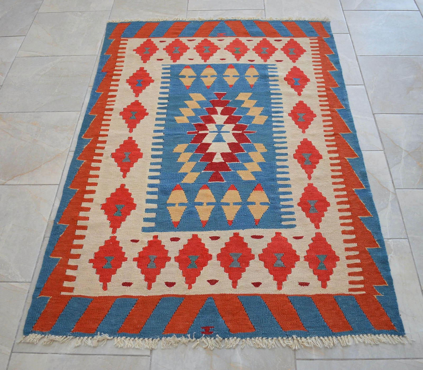 Vintage Turkish Kilim Rug – Handwoven Flat Weave Boho Farmhouse Decor – Mid-Century - 7