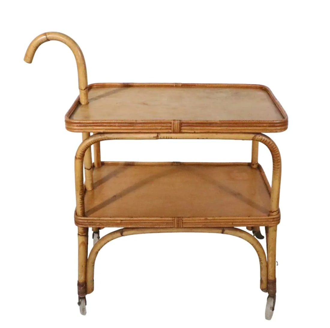 Mid Century Bamboo Serving Bar Cart C. 1950's - 11