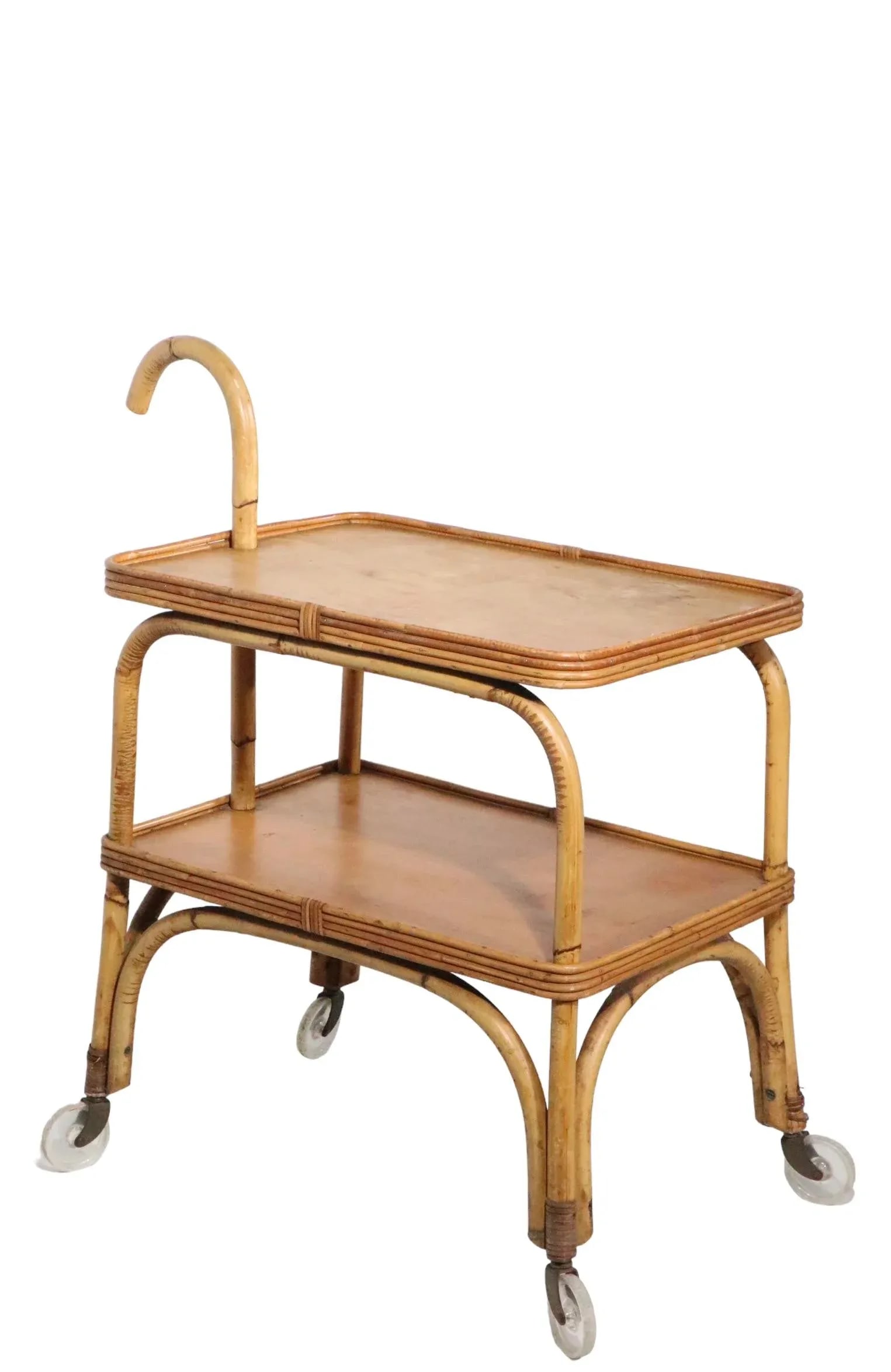 Mid Century Bamboo Serving Bar Cart C. 1950's - 13