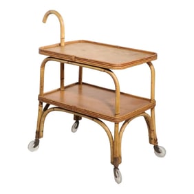 Mid Century Bamboo Serving Bar Cart C. 1950's