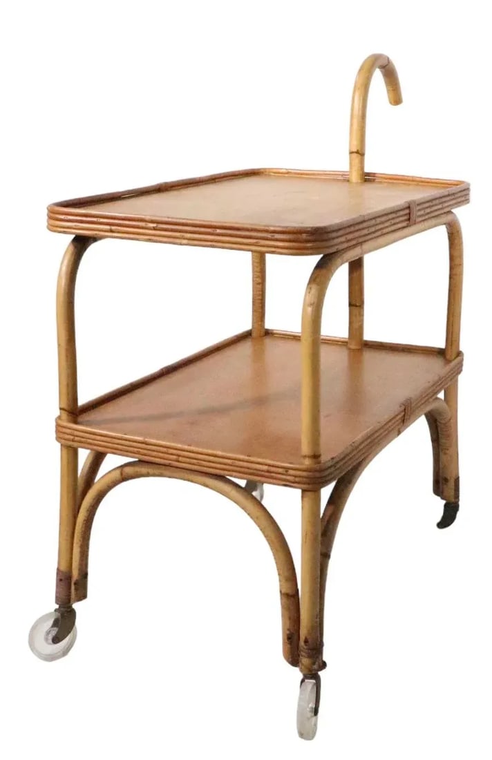 Mid Century Bamboo Serving Bar Cart C. 1950's - 2