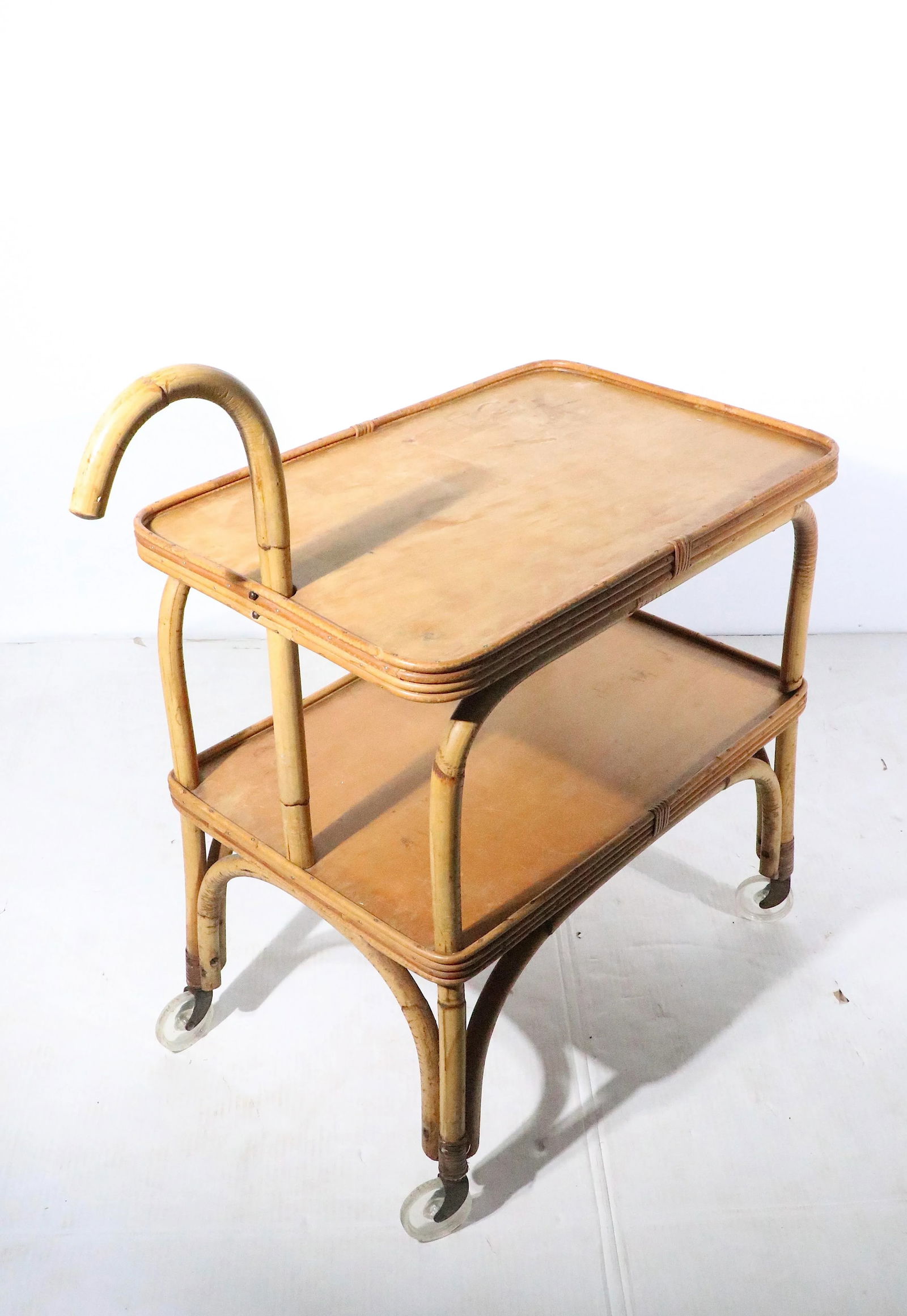 Mid Century Bamboo Serving Bar Cart C. 1950's - 7