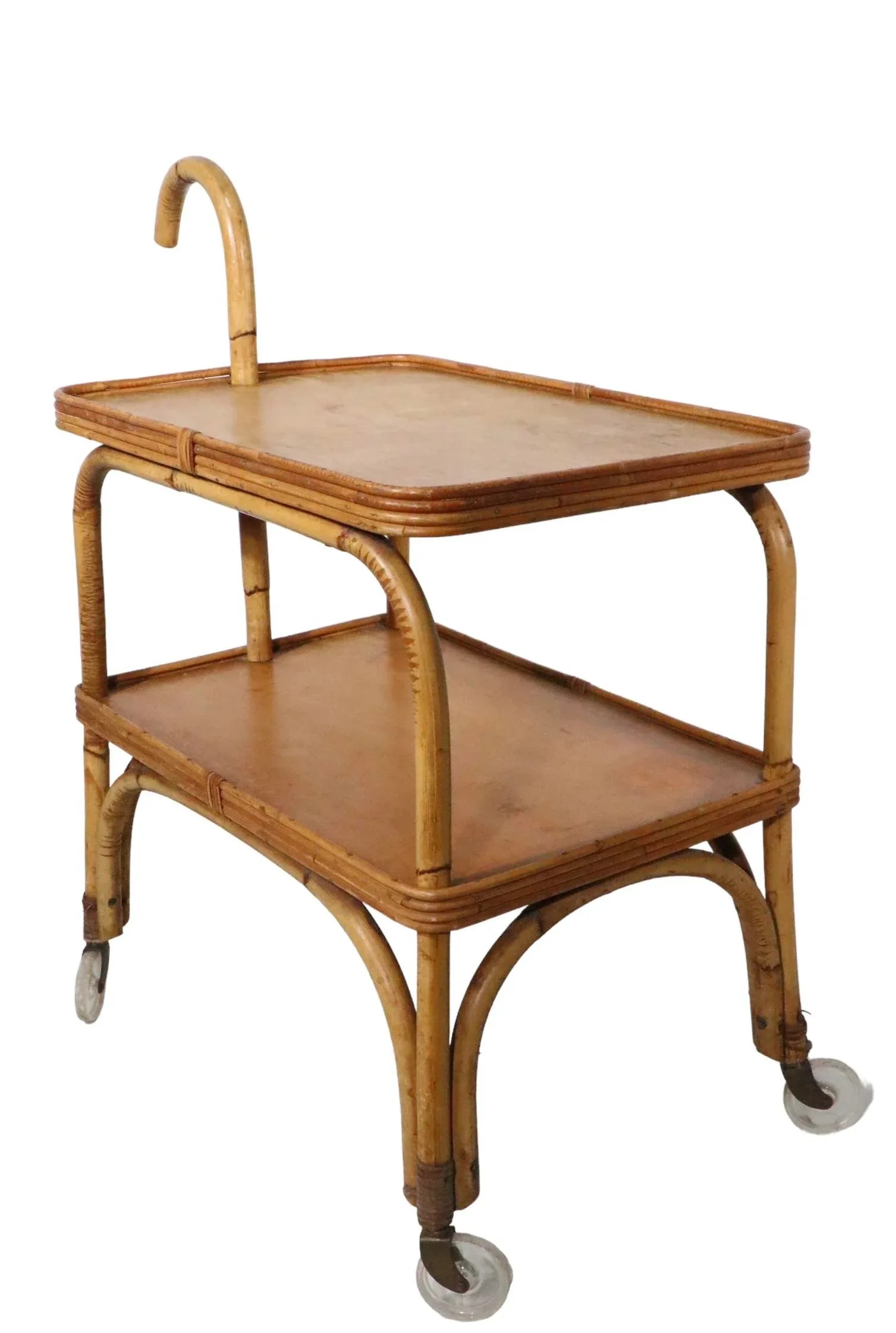 Mid Century Bamboo Serving Bar Cart C. 1950's - 8