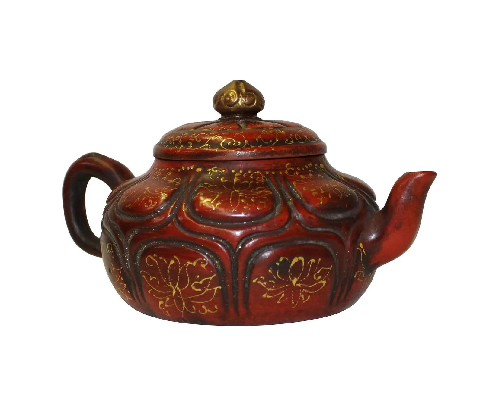 Chinese Zisha Clay Brown Golden Scenery Teapot Display - 3