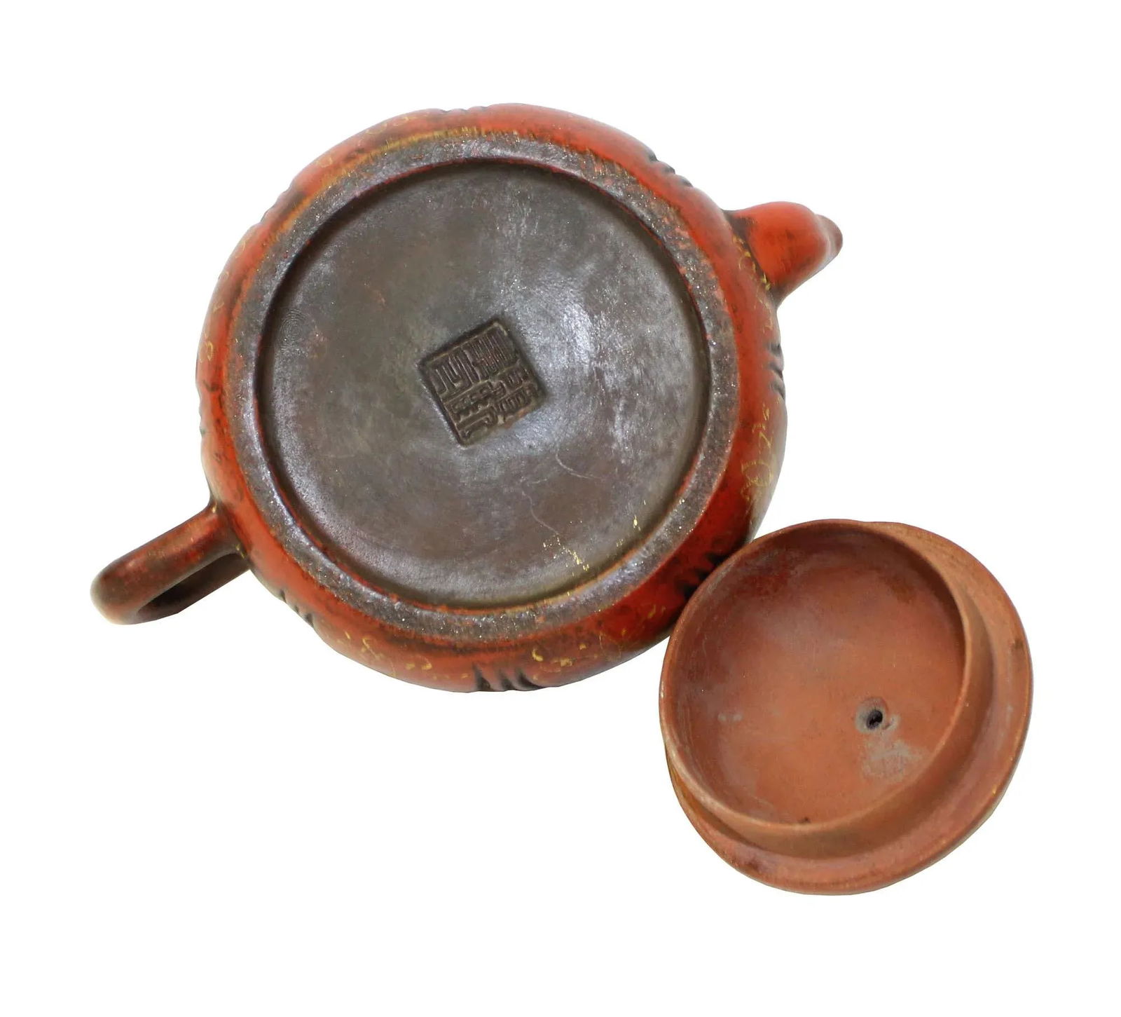 Chinese Zisha Clay Brown Golden Scenery Teapot Display - 5