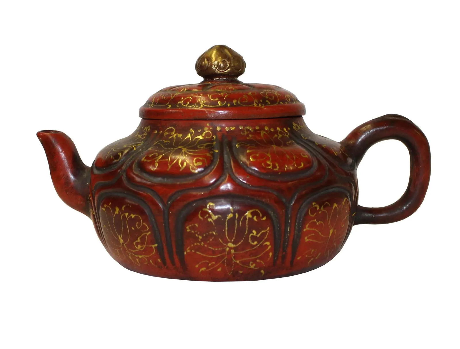 Chinese Zisha Clay Brown Golden Scenery Teapot Display - 7