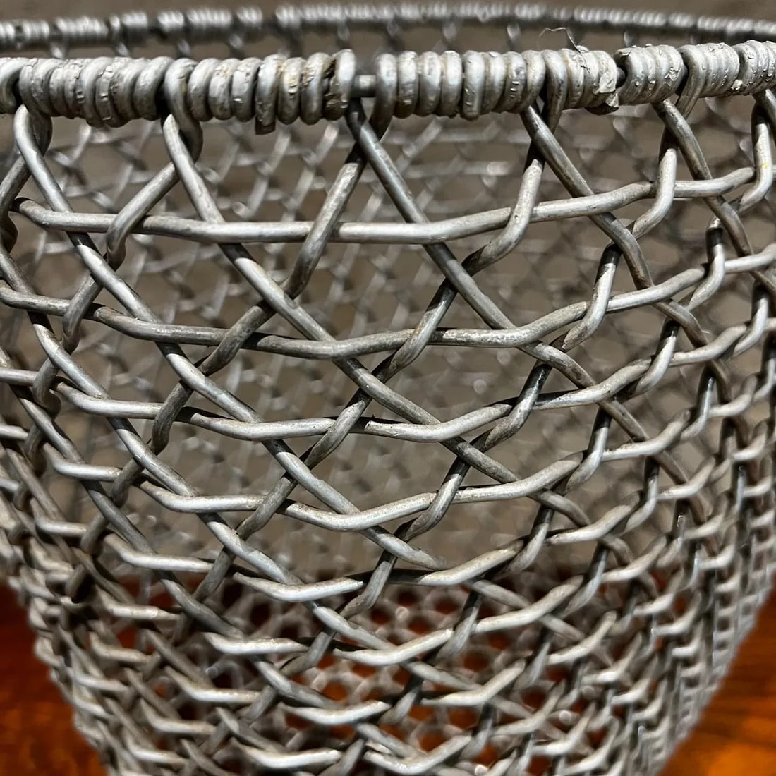 1970s Wire Basket Woven Aluminum Modern Waste Basket Container - 2
