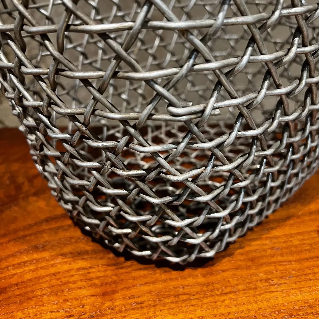 1970s Wire Basket Woven Aluminum Modern Waste Basket Container - 3