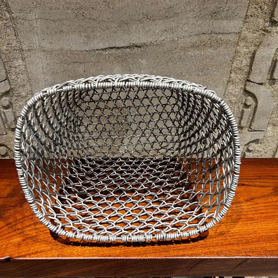 1970s Wire Basket Woven Aluminum Modern Waste Basket Container - 6