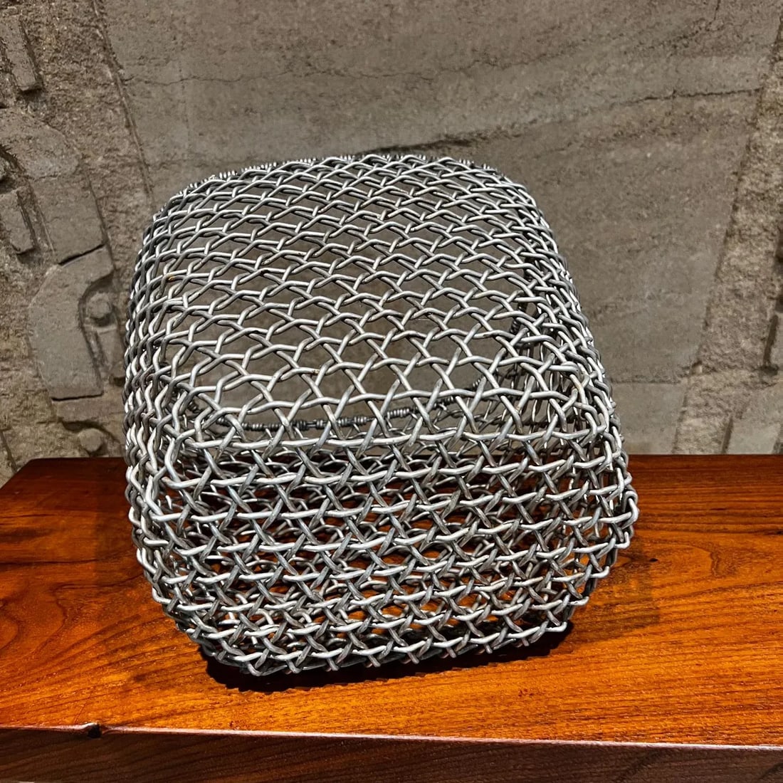 1970s Wire Basket Woven Aluminum Modern Waste Basket Container - 9