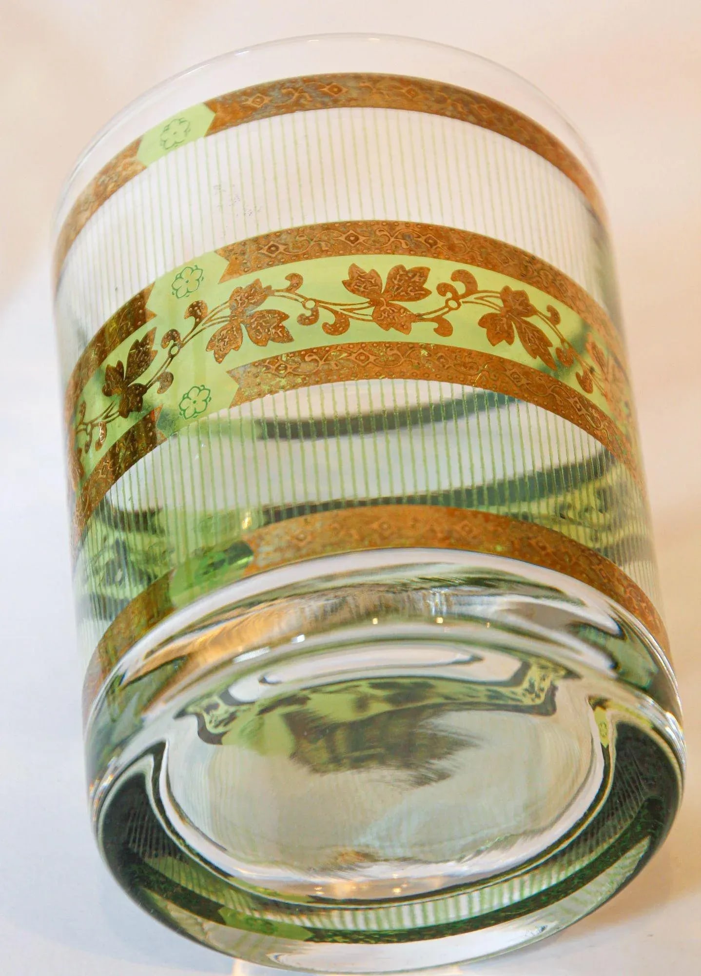 Vintage Green and Gold Rock Glasses With Ice Bucket 6 Pieces Barware Cocktail Set - 11