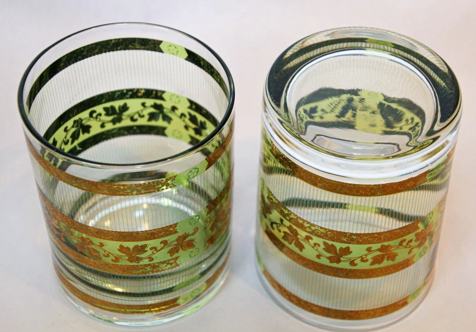 Vintage Green and Gold Rock Glasses With Ice Bucket 6 Pieces Barware Cocktail Set - 12