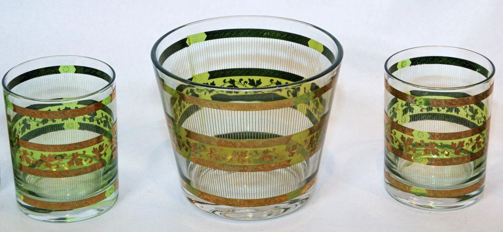 Vintage Green and Gold Rock Glasses With Ice Bucket 6 Pieces Barware Cocktail Set - 3