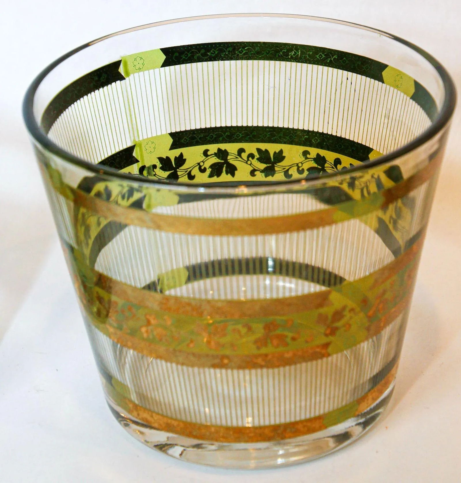 Vintage Green and Gold Rock Glasses With Ice Bucket 6 Pieces Barware Cocktail Set - 4