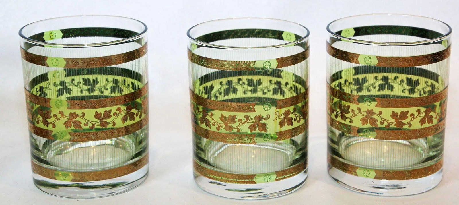 Vintage Green and Gold Rock Glasses With Ice Bucket 6 Pieces Barware Cocktail Set - 7