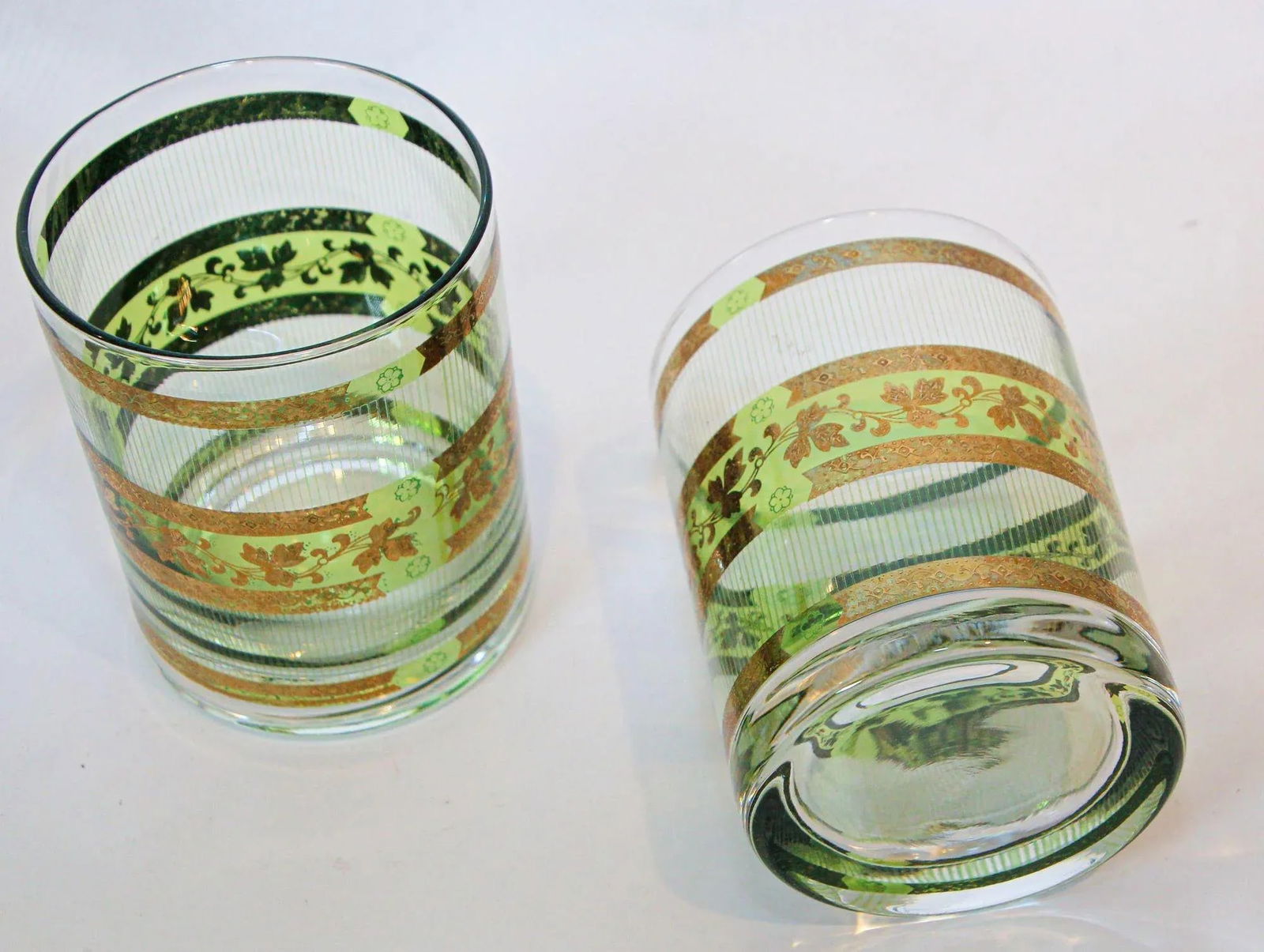 Vintage Green and Gold Rock Glasses With Ice Bucket 6 Pieces Barware Cocktail Set - 8
