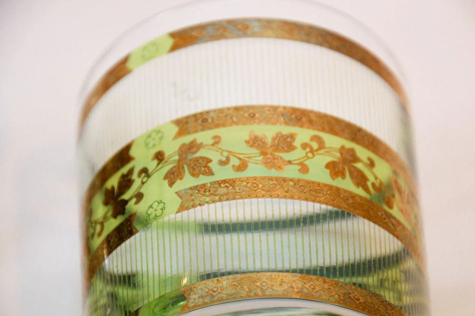 Vintage Green and Gold Rock Glasses With Ice Bucket 6 Pieces Barware Cocktail Set - 9