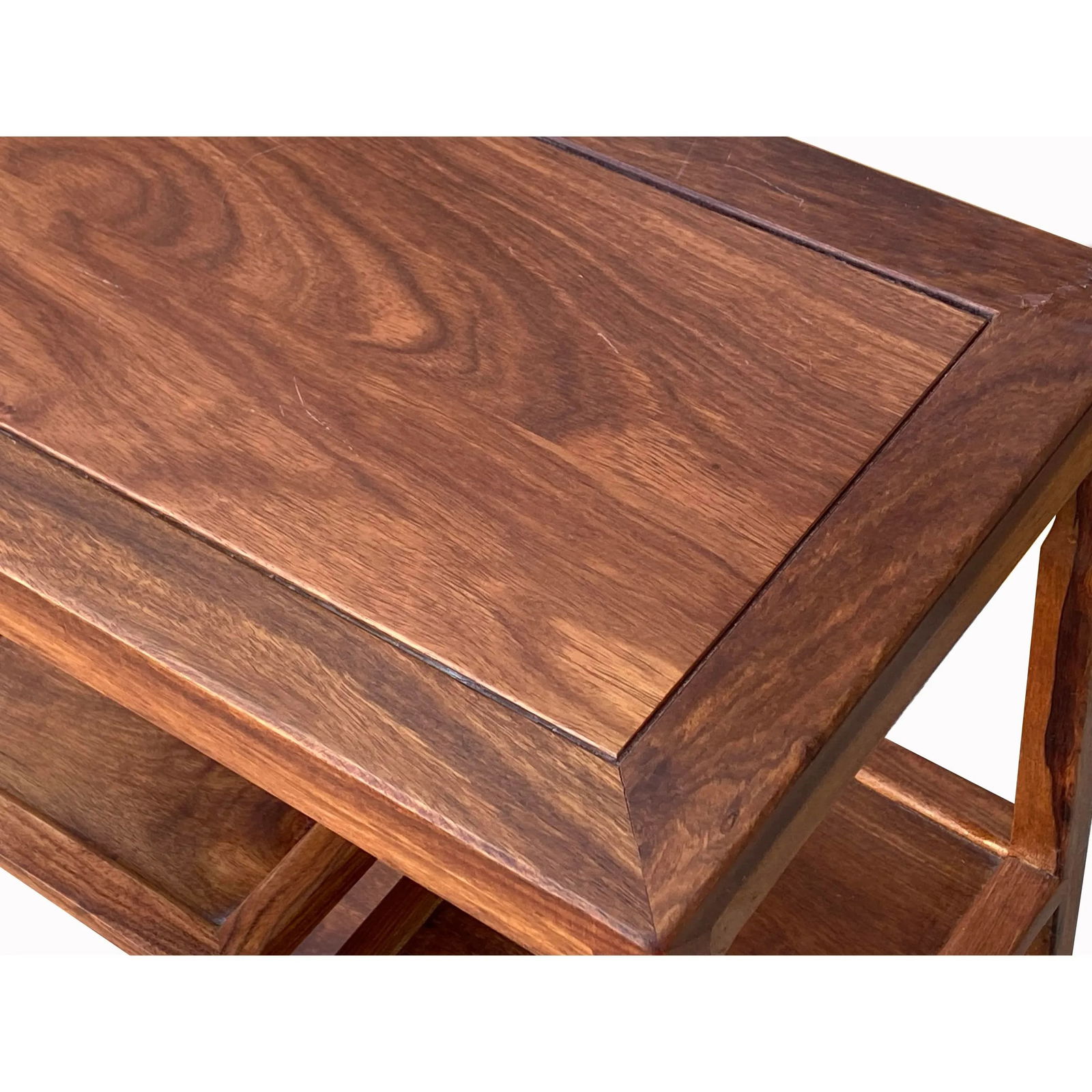 Chinese Huali Light Brown Rectangular Curio Display Stand Side Table - 10