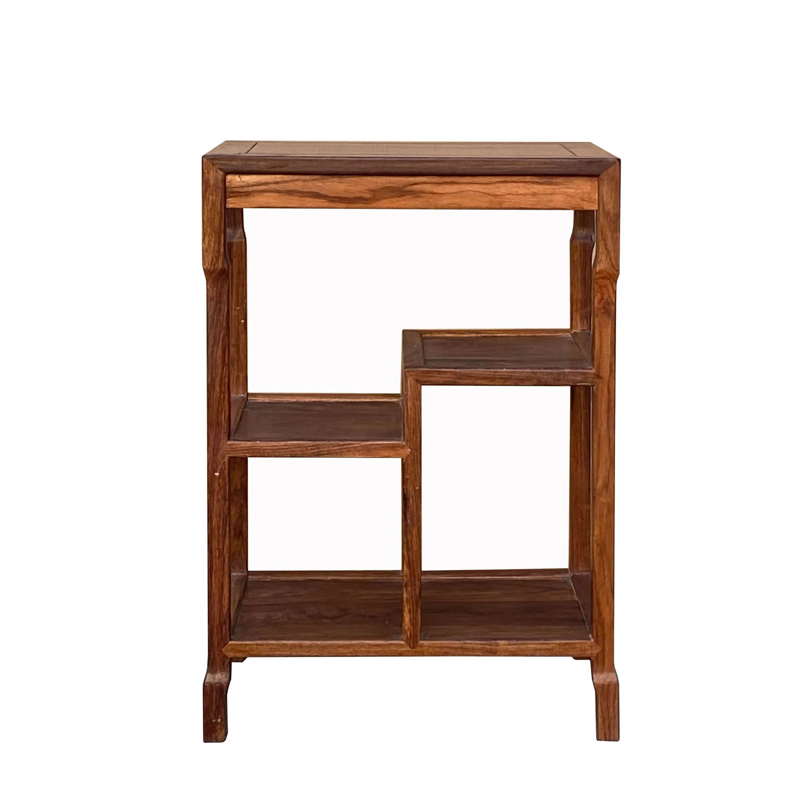 Chinese Huali Light Brown Rectangular Curio Display Stand Side Table - 11
